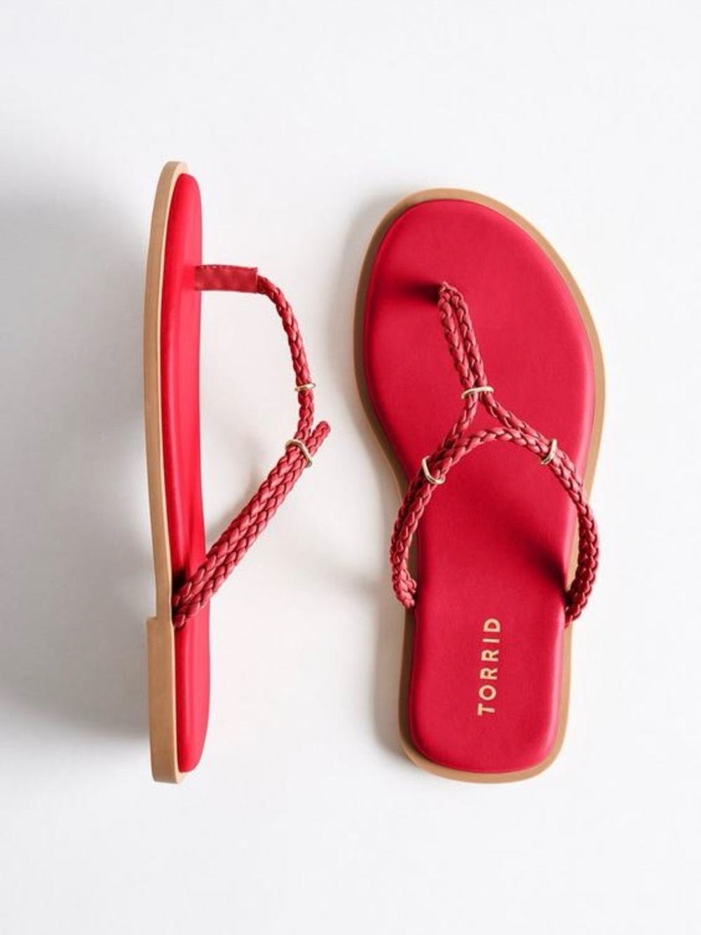torrid Red Braided Thong Sandals with Tan Sole
